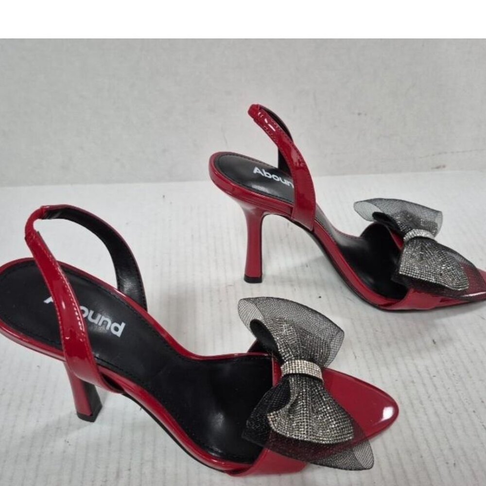 Abound Red Slingback Heels w/ Rhinestone Bow, Size 7.5